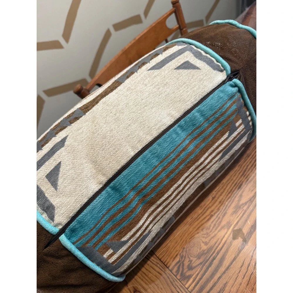 Carstens Bolster Pillow Unisex OS Brown Turquoise Southwestern Faux Suede Lodge